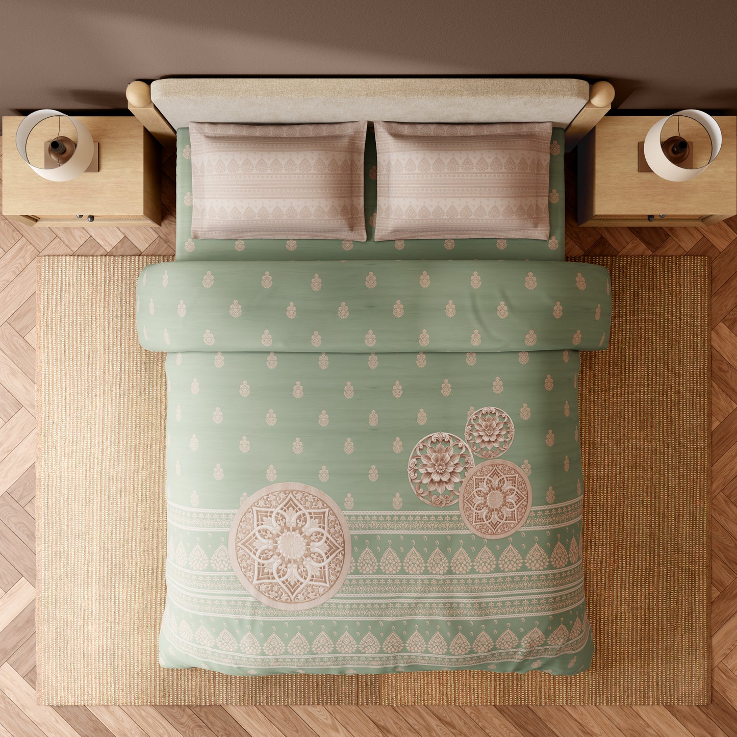 WOOD CARVING RANGANA DIGITAL Bedsheets Large 300TC 1087458